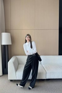 25Ssloewe褶皱Yb定制西服裤Sml 黑