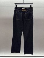 2660 Spring And Summer ！Celin*，凯旋门金属Logo长裤， 定制Yb辅料，做工品质细节Yb再现， 进口牛仔棉面料，质感柔软舒适。 三