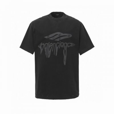 balenciaga 巴黎25Ss融化字母印花短袖 定织拉架罗纹对板同缸染色确保无色差 遵循原版工艺半微高偏修窄 采用最新版本电脑印花系统进行扫描处理 电脑扫描