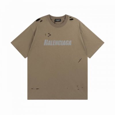细节图 顶级版本.官网品质 Balenci*Ga 巴黎.经典字母Logo印花成衣水洗做旧破洞割烂短袖T恤.砖柜同步.面料采用巴黎Zp定织定染全棉双纱紧密棉.克重