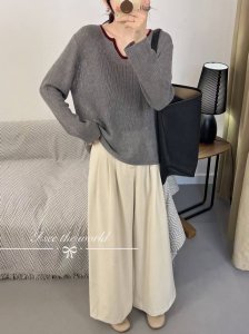 欧洲站新款V领长袖33羊毛针织衫 春夏款，可配货