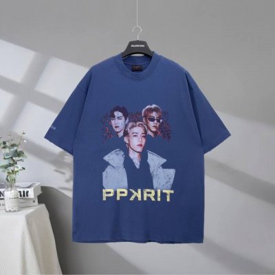 b162# 市场顶级品质 Balenciaga 巴黎世家2025Ss 联名pp Krit艺术人像印花做旧磨破短袖T恤 印花采用进口椭圆机直喷工艺 市场顶级的质量