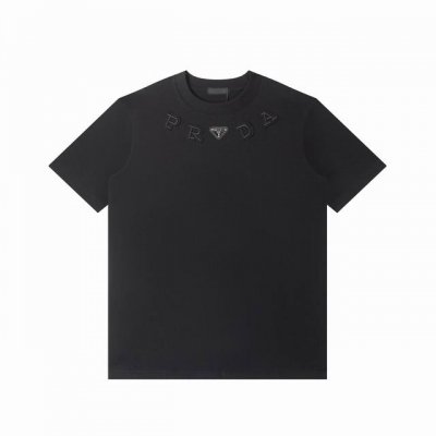 prada 普拉达官网新款烧花字母经典三角铁标圆领短袖 280克纯棉双砂面料 所有面料均已提前做过缩水 品质第一 所见即所得 不会洗一次版型就有所变化的 区分市