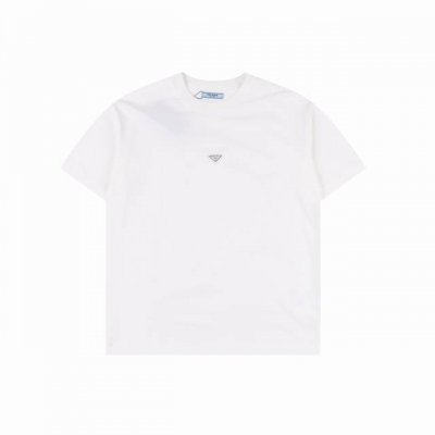 prada 普拉达 25Ss 胸前镶嵌金属三角标及Logo压花短袖T恤 面料采用高克重260G重精梳棉，定制1:1螺纹，面料舒适亲肤无异感， 制定染面料，纺织密
