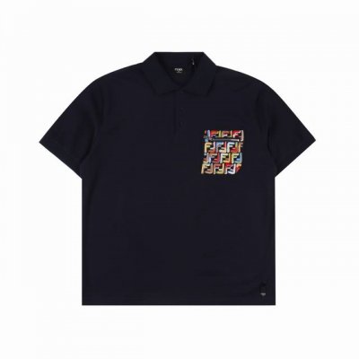 Fendi芬迪Fd Ff彩绣口袋拉链短袖polo衫 原版 G全棉珠地面料 前胸口定位，车工口袋形狀，口袋19个F撞色线刺绣。后幅刺绣“Ff”图案。定制五金拉链。