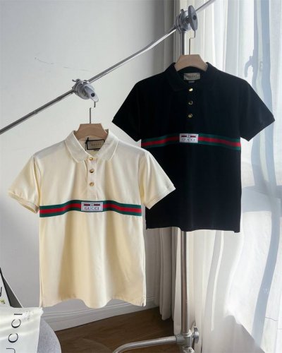 顶级复刻 Gucci古驰2025Ss新款织带Logo刺绣polo衫T恤 原版面料高版本高品质 网红明星同款 采用跟原版面料 胸前万针刺绣标识 定制定染 手感非常