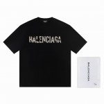 高版本Balenciga巴黎世家 植绒字母印花短袖，Oversize版型，面料采用250克纯棉布料，水洗做旧效果 -衣肩服缝链后接幅采内用包0.8Cm捆条，特