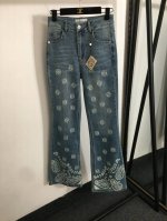 款号20253061 Loew*新款 Logo花纹印花高腰显瘦喇叭牛仔长裤 蓝色 S-Xl M码 腰围70 长112