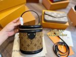 原单芯片版 louis Vuitton Cannes 发财桶-圆筒水桶包化妆箱-老花拼色-涂层帆布混合面料翻盖手提单肩斜挎包-百搭便携-小号-女款棕色 Cann