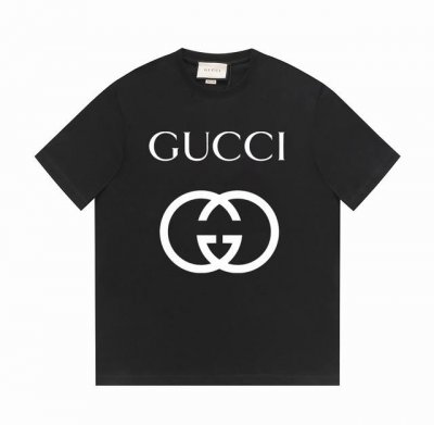 gucci经典系列 古驰饰互扣式双G廓形短袖T恤 -采用双纱纯棉250G 面料颜色定制定染 不缩水不退色 手感舒服 质感超强全套原版辅料 芯片细节到位 潮男潮女