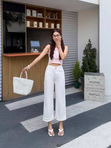 夏装新品爆款 三防白牛仔九分直筒裤S-Xxl