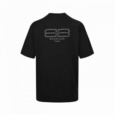 本地自取: 160 balenciaga/巴黎世家 后背双B烫钻短袖 原版购入开发定织32支230G全棉汗布，看过Zp巴黎的都知道，面料还原Yb一致未蚀毛手感，