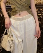 大爆款裤子、麻料超级亲肤舒适，腰头拼接花边 白色、藏青色S Xl