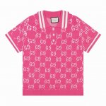 古驰Gucci 新款满印双G Logo针织羊毛短袖polo衫 颜色 粉色 灰色 码数 M L Xl Xxl