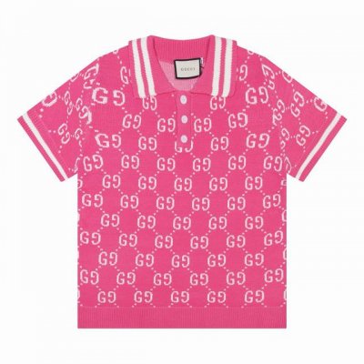 古驰Gucci 新款满印双G Logo针织羊毛短袖polo衫 颜色 粉色 灰色 码数 M L Xl Xxl