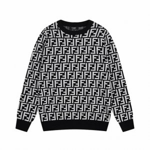 款号M05 Fendi 秋冬新品 时尚元素提花Logo圆领羊毛针织衫 面料全定制工艺高支定制提花羊毛纤维面料 原版开模 一比一还原 三标齐全 M L Xl Xx