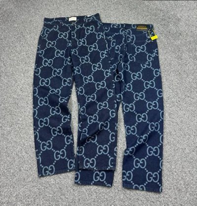 款号：H818 外套款号：H817 Gucci & 古琦2025Ss 情侣款菠萝系列双G满印老花牛仔男女外套牛仔裤水洗深蓝牛仔外套牛仔裤套装 情侣夹克原版采购开