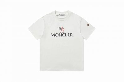 P80#K003 Moncler 蒙口 官网同款印花图案 2025新款 红白交错字母印花 定制袖章 男女同款 短袖T恤 - 26G双纱纯棉顶级面料 手感柔软 百
