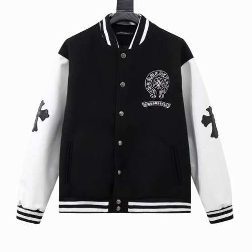 款号Y605 Chromehearts 克罗心 十字架刺绣字母皮袖拼接棒球服外套 渠道精品 潮男潮女Zui爱的棒球服夹克，市场各级版本都有 细节你们一定要对比