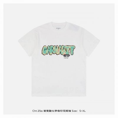 carhartt 卡哈特 25Ss 渐变融化字母印花短袖 面料采用 克重精梳棉 定制32支1*1螺纹 成衣两遍水洗处理 面料舒适亲肤无异感 定制定染面料 纺织密