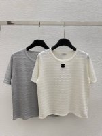 Ch家 早春新款 圆领撞色Logo针织短袖 颜色：白色 灰色 尺码：36.38.40