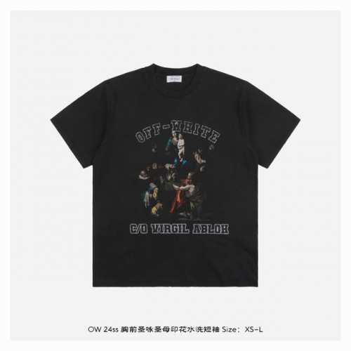 本地自取：220 off White Co Virgil 24Ss 胸前圣咏圣母印花水洗短袖 复古印花水洗做旧短袖，无性别宽松廓形剪裁，整体呈现浓浓的宗教色彩，