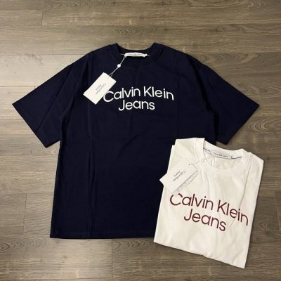 calvin Klein Ck 最新专柜款撞色字母Logo印花情侣圆领短袖 T恤-原版代购品质 Color：藏青色 白色 Size：S M L Xl Numbe