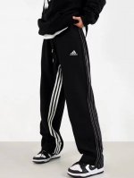 90 adidas阿迪达斯 三条杠休闲运动直筒垂感长裤情侣款 color: 黑色 Size: M-Xl m 腰围90 臀围118 裤长100 (Cm） l 腰围