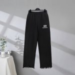 c08# 市场顶级品质 Balenciaga 巴黎世家2025Ss 经典双环字母Logo刺绣割烂卫裤长裤 Logo采用进口田岛刺绣工艺 市场顶级的质量 官网品质