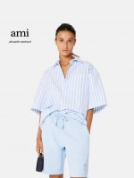 P230Ami 春秋爱心蓝色条纹衬衫男女同款休闲衬衣外套Smlxl