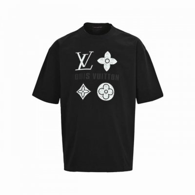 louis Vuitton 路易威登 25Ss 硅胶四花短袖 面料采用定制240G 26支特滑双股精棉平纹高密无尘全棉布料 前幅高密度加厚 走线平整 代工品质