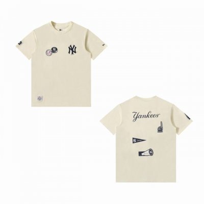原版复刻 New Era Ss23 Mlb纽约洋基队Logo印花休闲圆领T恤短袖男女同款情侣款 得物在售，原版定制240G面料，三标齐全，1:1版本 颜色：象牙