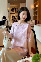 大爆款翻单出货啦！腰果花晕染工艺上衣，简约新中式 基础百搭款 精致纯手工盘扣 2色浅紫色 绿色 M-Xl
