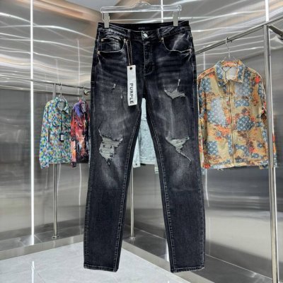 pur D ple Brand 破洞工艺街头潮流修身小脚弹力牛仔裤 颜色 黑色 码数 30 32 34 36 38
