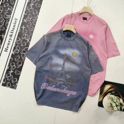 尺码Xs-L爆款推荐Balenciaga 巴黎世家2025 Ss 埃菲尔铁塔喷墨渐变彩印短袖T恤 本市场No.1的质量 真正天花板品质 全部原版开发注意细节图