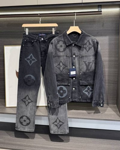 上衣 款号-Mx011 裤子160 款号-Mx012 Louis Vuitton 路易 威登 渐变暗纹大印花黑灰牛仔外套