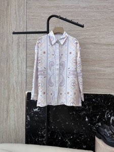h32533#新款衬衫 H家 定位印花100% 真丝衬衫上衣 S-Xl