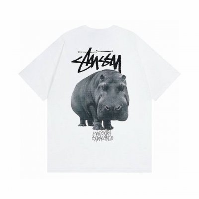 款号Hn785 高品质版本，区别通货 斯图西Stussy 河马Ogo印花图案休闲圆领短袖T恤 男女同款 -面料精选32支230克双纱面料 手感柔软舒适 吸汗透气