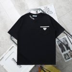 上新 纯原臻品 顶级复刻 - prada 普拉达 新款领口刺绣三角标口袋Logo休闲圆领短袖T恤 - 款号 3350 - 颜色 黑色 白色 - 购入原版开模打造