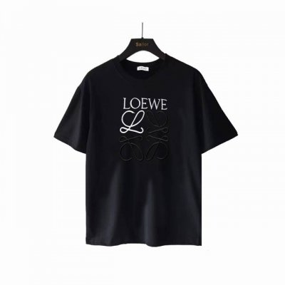 实拍细节图+尺码表 Loewe 罗意威 黑白Logo刺绣短袖 240克双纱面料32支纯棉，25Ss最新最顶级 专柜款 经典个性简约拼色刺绣小标Logo 圆领短袖