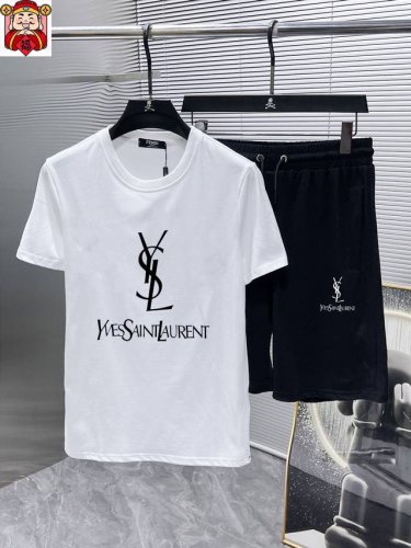 直 品牌 Ysl圣罗兰 2025新款男士短袖短裤套装！官网同步销售！市面高端版本！手感细腻柔软！让你穿着更加舒适！立体裁剪版型超赞！尺码:M-5Xl 下单请报身