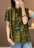真丝短袖印花香云纱上衣 S Xl