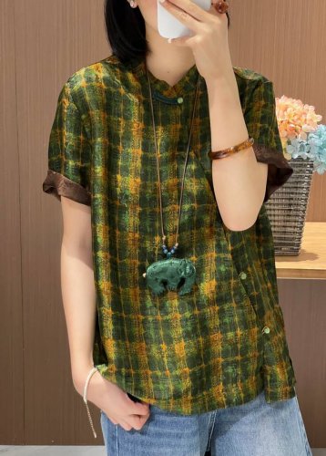 真丝短袖印花香云纱上衣 S Xl