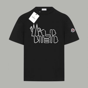 Moncler 蒙口 官网同款 几何图案字母Logo 印花双纱纯棉短袖 - 280G双纱纯棉顶级面料 手感柔软 百分百纯棉独家出货 定染硫化黑无尘处理面料 -面