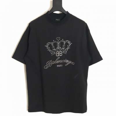 Balenciaga 巴黎世家 24Ss 皇冠烫钻短袖T恤 定织定染 G长绒棉 采用进口奥钻 电脑排列形状后热压至衣身 外贸大厂代加工 做工走线完美无瑕 尺码：