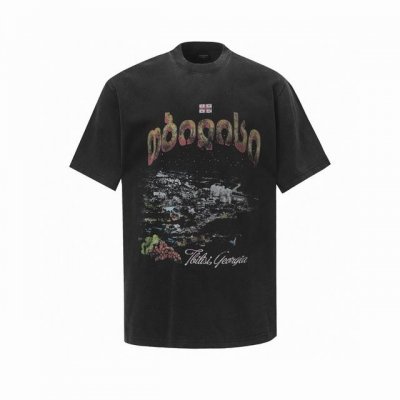 balenciaga 巴黎世家25Ss新款格鲁吉亚品第比利斯白墨直喷印花短袖T恤 购入原版拆解面料成分定织定染双纱32S260克巴黎棉料配套巴黎独有的320克十