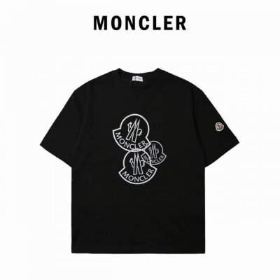 moncle* 蒙口*2025春夏新款 经典字母双图腾短袖T恤 印花图案 定制双纱平纹纯棉面料 短袖T恤 男女同款 颜色：黑色 白色 001 尺码： S -Xl