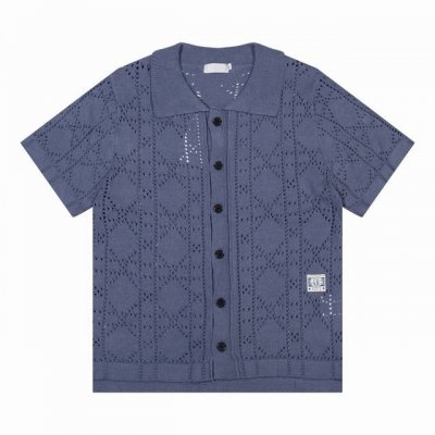 dior 迪奥24Ss新款镂空嵌花开衫polo领针织T恤 颜色 蓝色 杏色 码数 M L Xl Xxl