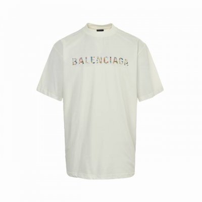 balenciaga 巴黎世家 25Ss 太阳花印花短袖 采用32支足纱双265克纯棉 1*1双纱十字罗纹领 无色差 宽松版型 辅料3标齐全 版型依旧Os版型短