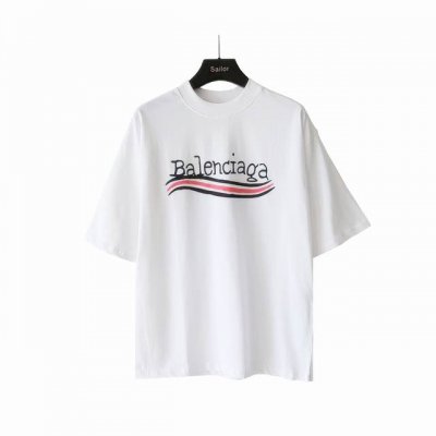 实拍细节图 +尺码表 巴黎世家 Balenciaga前后海浪标志磨破短袖 椭圆机进口胶浆工艺 整体印花无牙边 32S240G双纱精梳棉布料 大货三标齐+码数贴